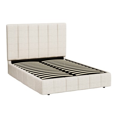 Artiss TETTE Double Bed Frame Beige Upholstered Linen, Solid Pine Wood, Gas Lift Storage, Sturdy Slats, 300KG Capacity Artiss TETTE Double Bed Frame Beige Upholstered Linen, Solid Pine Wood, Gas Lift Storage, Sturdy Slats, 300KG Capacity