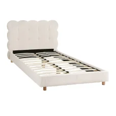 Artiss King Single Bed Frame Cloud Headboard White Bouclé Fabric, Wood and Metal Platform Base, 300KG Capacity