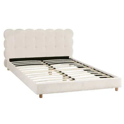 Artiss Queen Bed Frame Cloud Headboard Bouclé Fabric Upholstery, Wood and Metal Platform Base, White, 300KG