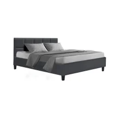 Artiss Bed Frame, Faux Linen, Double Size, Charcoal, 202x144x86.5cm - Elegant, Durable, Easy Assembly
