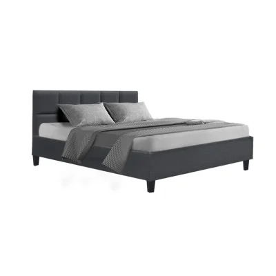 Artiss Bed Frame, Faux Linen, Double Size, Charcoal, 202x144x86.5cm - Elegant, Durable, Easy Assembly