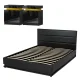 Artiss Queen Bed Frame Set with 16-Colour RGB LED, Gas-Lift Storage, PVC Leather, Includes 2 High-Gloss Bedside Tables