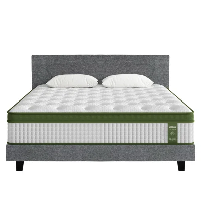 Artiss BedStory King Bed Frame Set with Medium-Firm Hybrid Mattress - Faux Linen Grey, Solid Wood & Motion Isolation