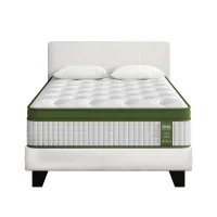 Artiss King Single Bed Set with BedStory Hybrid Mattress, White Bouclé Upholstery, Reinforced Slats, Medium Firm Feel