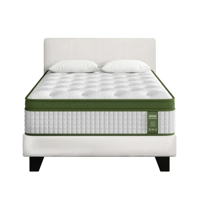 Artiss King Single Bed Set with BedStory Hybrid Mattress, White Bouclé Upholstery, Reinforced Slats, Medium Firm Feel
