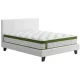 Bedstory Artiss Double Bed Frame in White PVC Leather with Padded Headboard & Hybrid Pocket Coil Mattress, Medium Firm