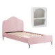 Artiss King Single Velvet Storage Bed Frame with Plush Headboard & White Bedside Table, Pink, 180kg Capacity