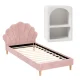 Artiss ROSY King Single Bed Frame & Bedside Table Set - Pink Velvet Scallop Headboard, Wood Frame, E1 MDF Storage