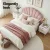 Artiss Pink Velvet Double Bed Frame with Scallop Headboard & White 2-Drawer Bedside Table, 204x144x105cm Artiss Pink Velvet Double Bed Frame with Scallop Headboard & White 2-Drawer Bedside Table, 204x144x105cm