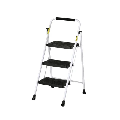 Giantz 3 Step Ladder - Lightweight Folding Steel, Non-Slip, Easy Grip, 150kg Capacity, Space-Saving Design, Black/White Giantz 3 Step Ladder - Lightweight Folding Steel, Non-Slip, Easy Grip, 150kg Capacity, Space-Saving Design, Black/White