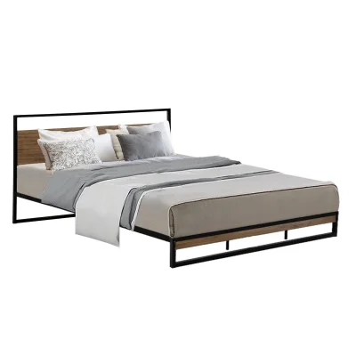 Artiss Dane King Size Bed Frame - Metal & Wood, Industrial Design, Black Powder-Coated Steel, Fits 183x203cm Mattress