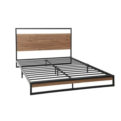 Artiss Dane King Single Bed Frame - Industrial Design, Metal & Wood, Black & Dark Wood, Sturdy Steel, 150kg Capacity