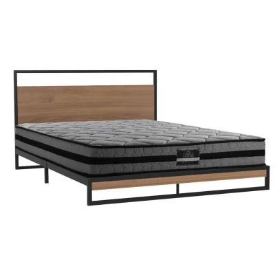 Artiss Queen Size Bed Frame DANE Metal and Wood Industrial Style with Giselle Pocket Spring Mattress, Black
