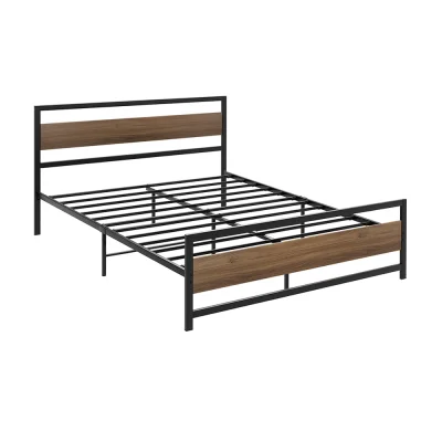 Artiss DREW Double Size Bed Frame Black Metal Base with MDF Headboard, Heavy Duty Mattress Platform, Storage Space