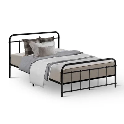Artiss Leo King Single Metal Bed Frame, Black - Sturdy Steel, Powder-Coated, Storage Space, 150kg Capacity