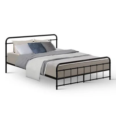 Artiss Leo Queen Bed Frame - Black Powder-Coated Steel, Country-Style Design, Strong Support, Ample Underbed Storage