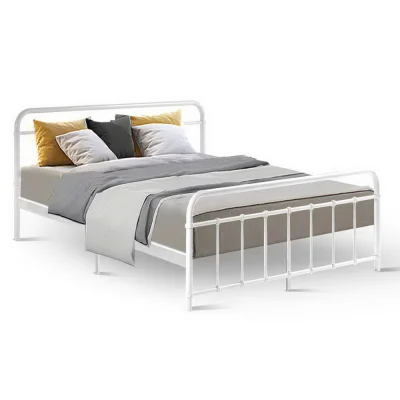 Artiss Leo Queen Bed Frame - White Powder-Coated Steel, Country-Style Design, Strong Support, Ample Under-Bed Storage