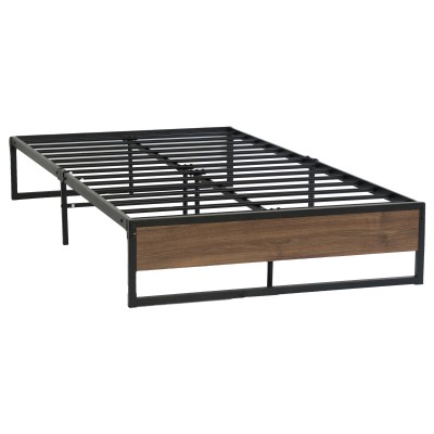 Artiss Oslo King Single Metal Bed Frame - Industrial Design, Steel & MDF Build, Black & Wood Finish, 150kg Capacity