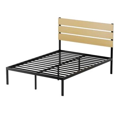 Artiss PAULA Bed Frame Double Size - Black Metal, MDF Headboard, Rust-Resistant, 300kg Capacity, Easy Assembly, Storage Space