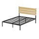 Artiss PAULA Queen Size Bed Frame - Rustic Black Metal Base with MDF Headboard, Powder-Coated, 300kg Capacity