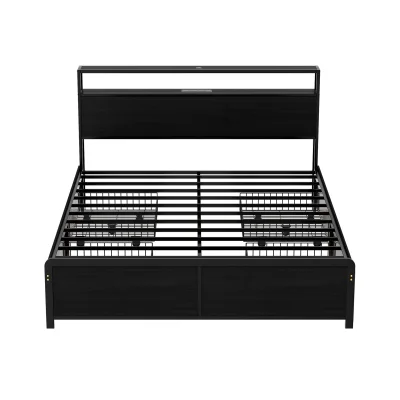 Artiss Queen Size Metal Bed Frame: LED Headboard, 4 Storage Drawers, USB Charging Hub, 16-Colour RGB, Easy Assembly