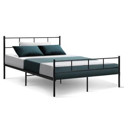 Artiss SOL Double Metal Bed Frame, Black, Powder-Coated Steel, Sturdy Support, Underbed Storage, 198x142x88cm