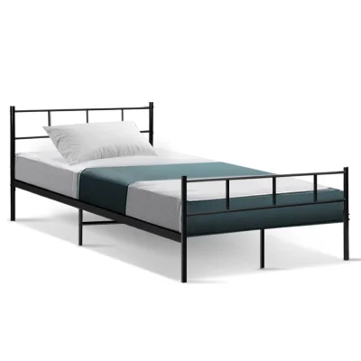Artiss Sol King Single Bed Frame - Sturdy Black Metal with Powder-Coated Finish, Strong Support & Under-Bed Storage