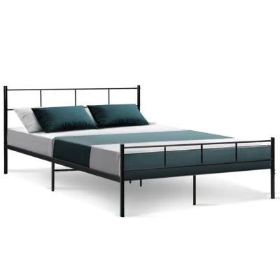 Artiss Sol Queen Bed Frame – Sturdy Black Metal, Powder-Coated Finish, Strong Support Beams, Ample Under-Bed Storage