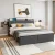 Artiss King Size Metal Bed Frame with 2-Tier Storage & Charging Station, Faux Linen Upholstery, Steel Slats, Oak/Grey