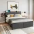 Artiss Queen Metal Bed Frame, Grey Faux Linen, with 2-Tier Hidden Storage, Charging Station, & Padded Headboard