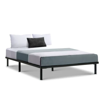 Artiss Metal Bed Frame, Double Size, Powder-Coated Steel, Black, 192x139x25cm, Sleek Design with Storage Space