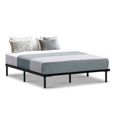 Artiss Queen Size Metal Bed Frame, Powder-Coated Steel, Black, 203x153cm, Stylish Design with Storage Space
