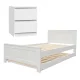 Artiss Elvis Trundle Bed & Pepe Bedside Table Set – Pine Wood Frame, King Single, Space-Saving, Modern Design, White