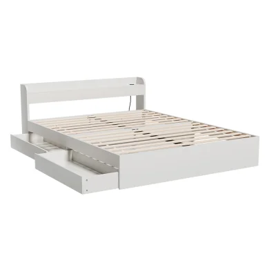 Artiss Aura Double Bed Frame White, 2 Storage Drawers, USB Charging Ports, Sturdy Particleboard, 300kg Capacity Artiss Aura Double Bed Frame White, 2 Storage Drawers, USB Charging Ports, Sturdy Particleboard, 300kg Capacity