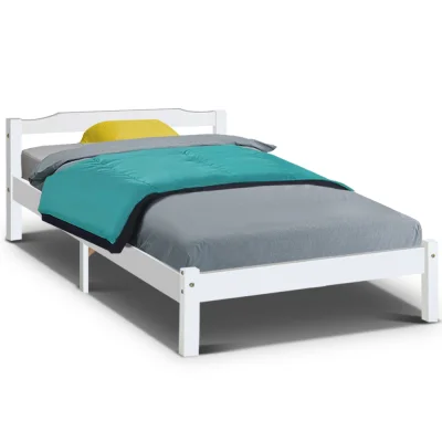 Artiss LEXI King Single Bed Frame, Solid Pine Wood, White, Sturdy Design with Storage Option, Fits Aus Mattresses
