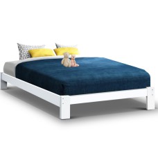 Artiss Bed Frame Double Size, Pine Wood, White, 197x145cm, Stylish Durable Design with Extra Storage Space