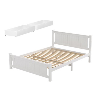 Artiss Double Size Bed Frame Wooden Platform with 2 Storage Drawers, Solid Pine, White, Sturdy and Eco-Friendly Artiss Double Size Bed Frame Wooden Platform with 2 Storage Drawers, Solid Pine, White, Sturdy and Eco-Friendly