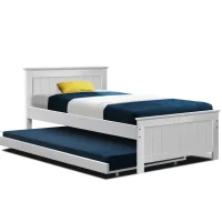 Artiss Elvis King Single Size Wooden Trundle Daybed, Pine Wood Frame, White, Space-Saving Design with Plywood Slats