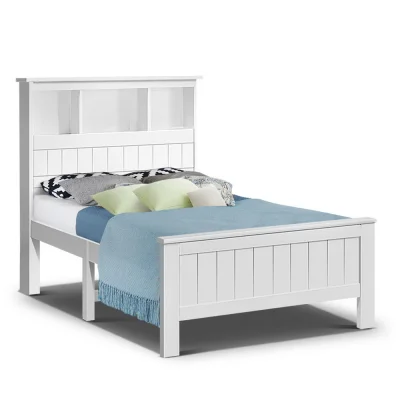 Artiss King Single Bed Frame - White Pine Wood with Storage Shelves, Sturdy Plywood Slats, Eco-Friendly Finish