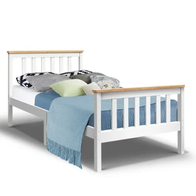 Artiss Pony Single Size White Wooden Bed Frame - Solid Pine, Two-Tone Design, Sturdy Construction, Child & Adult Use Artiss Pony Single Size White Wooden Bed Frame - Solid Pine, Two-Tone Design, Sturdy Construction, Child & Adult Use