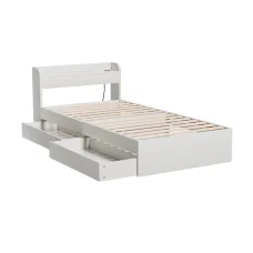 Artiss Aura Single Bed Frame with Storage Drawers & USB Charging Ports, White, Durable Particleboard & Plywood Slats
