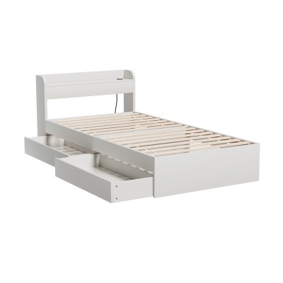 Artiss Aura Single Bed Frame with Storage Drawers & USB Charging Ports, White, Durable Particleboard & Plywood Slats Artiss Aura Single Bed Frame with Storage Drawers & USB Charging Ports, White, Durable Particleboard & Plywood Slats