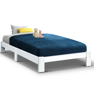 Artiss Jade King Single Bed Frame - Solid Pine Wood, White Finish, Extra Storage, Sturdy Construction, Fits AU Mattress