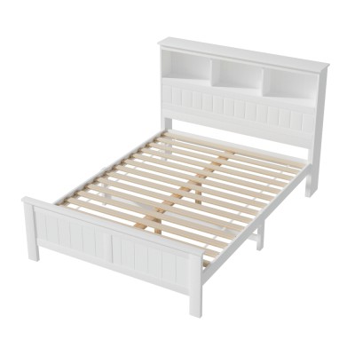 Artiss Double Bed Frame Wooden Pine with 3 Storage Shelves, White, Sturdy Slatted Base, Headboard, Kids/Adults Artiss Double Bed Frame Wooden Pine with 3 Storage Shelves, White, Sturdy Slatted Base, Headboard, Kids/Adults