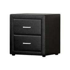 Artiss CADEN Black Bedside Table, 2 Drawers, PVC Leather, 48x40x50cm, Modern MDF Frame, Aluminium Handles, Easy Assembly