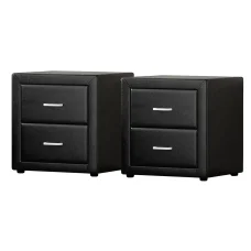 Artiss CADEN Black Bedside Table Set of 2 - Modern PVC Leather, 2 Drawers, MDF Frame, 48.5x40x50cm, Stylish Aluminium