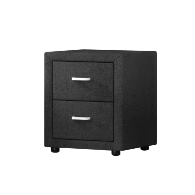 Artiss CADEN Charcoal Bedside Table - 2 Drawers, Faux Linen, MDF Frame, Metal Runners, 46x40x50cm, Modern Design
