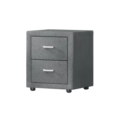 Artiss CADEN Grey Bedside Table with 2 Drawers - Linen Fabric, MDF Frame, Aluminium Handles, 46x40x50cm