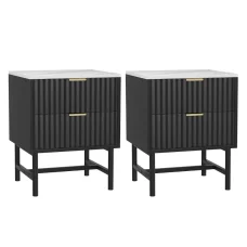 Artiss 2x Bedside Tables with 2 Drawers, Black, 43.5x39x55cm, MDF Frame, Metal Runners, Modern Bedroom Storage