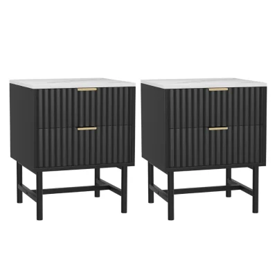 Artiss 2x Bedside Tables with 2 Drawers, Black, 43.5x39x55cm, MDF Frame, Metal Runners, Modern Bedroom Storage Artiss 2x Bedside Tables with 2 Drawers, Black, 43.5x39x55cm, MDF Frame, Metal Runners, Modern Bedroom Storage
